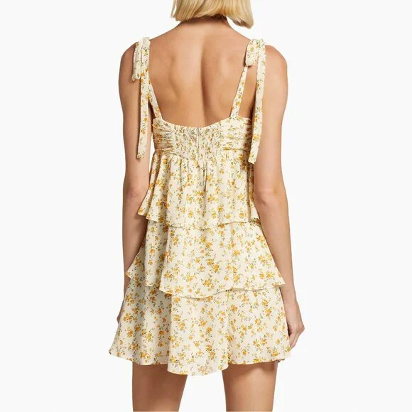Reformation Avni Ruched Babydoll Mini Dress - White & Yellow Floral Print - XL - Picture 6 of 16